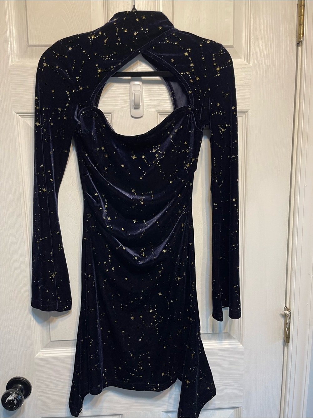 Cider Star-Print Velvet Long Sleeve Dress - Navy skater celestial witchy